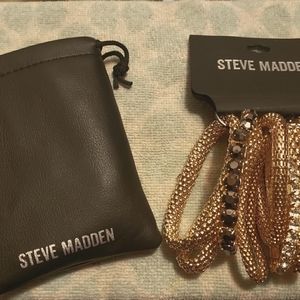 New Steve Madden Women's Yellow Gold Plated Stretch Bangle Bracelet Set of 9